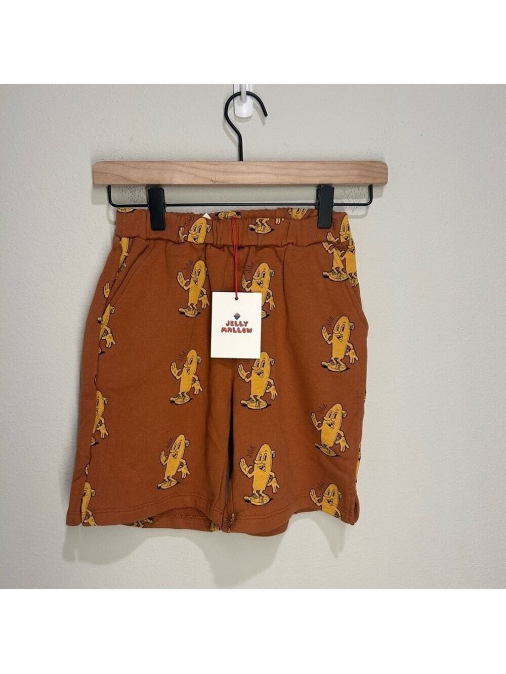 Jellymallow Graphic Shorts Kids 8–9Y – Brown Yellow All Over Print – Korea – NWT